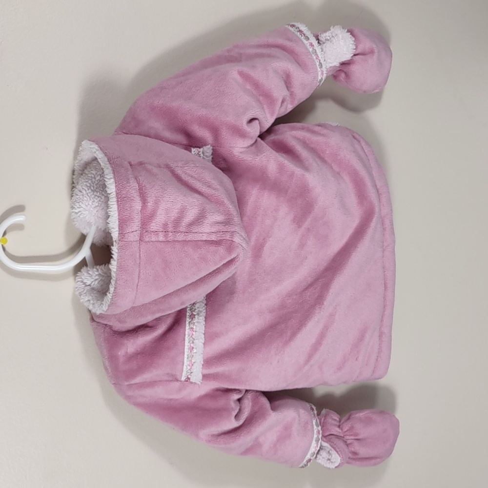 Protection System floral pink and white Lightweight sweater jacket with mittens - Picture 2 of 15